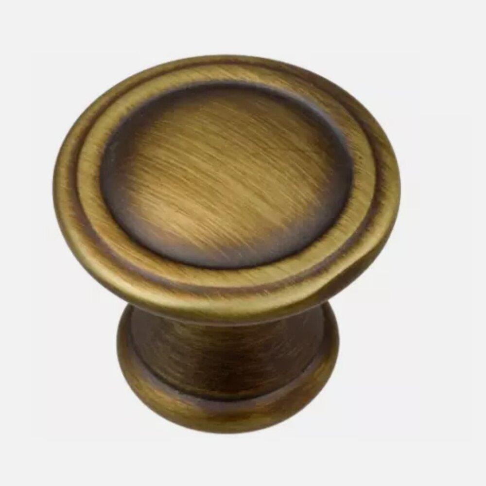 GlideRite 1 in. Classic Reeded Round Antique Brass Cabinet Knob 9 pack